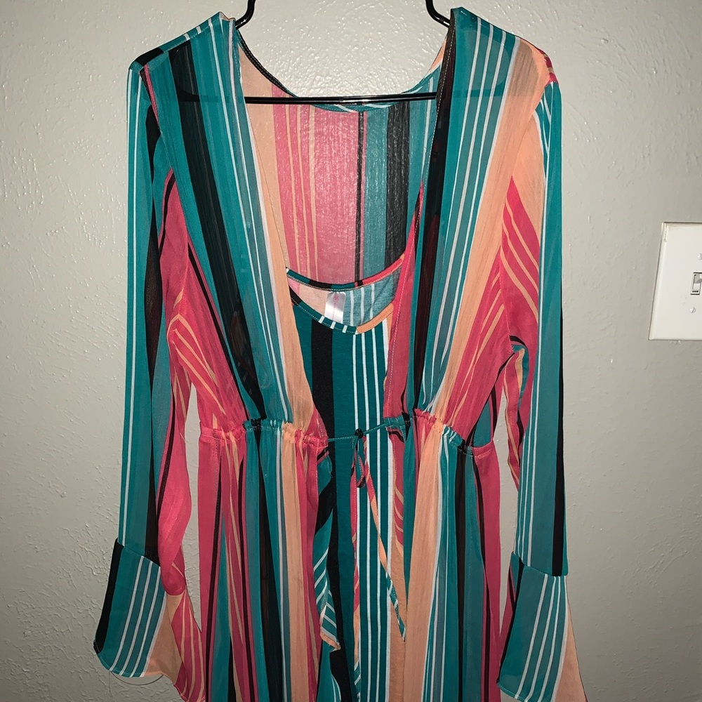 Multi-color dress with a cover-up